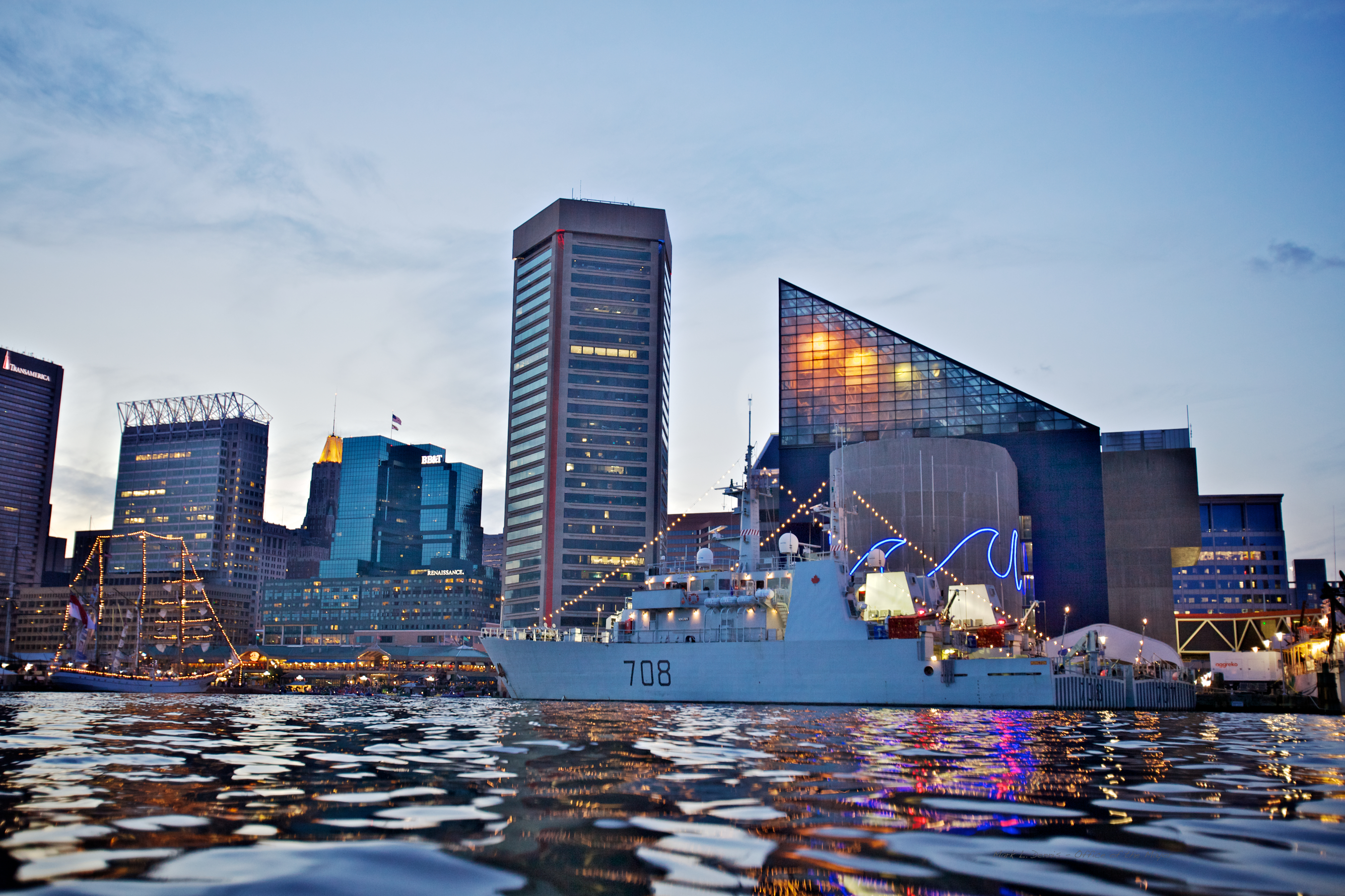 IMAGE: Baltimore&#039;s Inner Harbor at dusk during 2012&#039;s Star-Spangled Sailabration